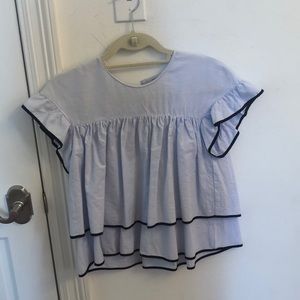 Blue blouse with navy trimmings